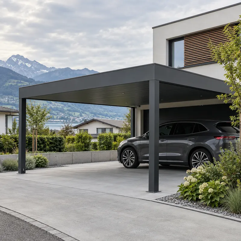 Modern carport in front of a detached house
