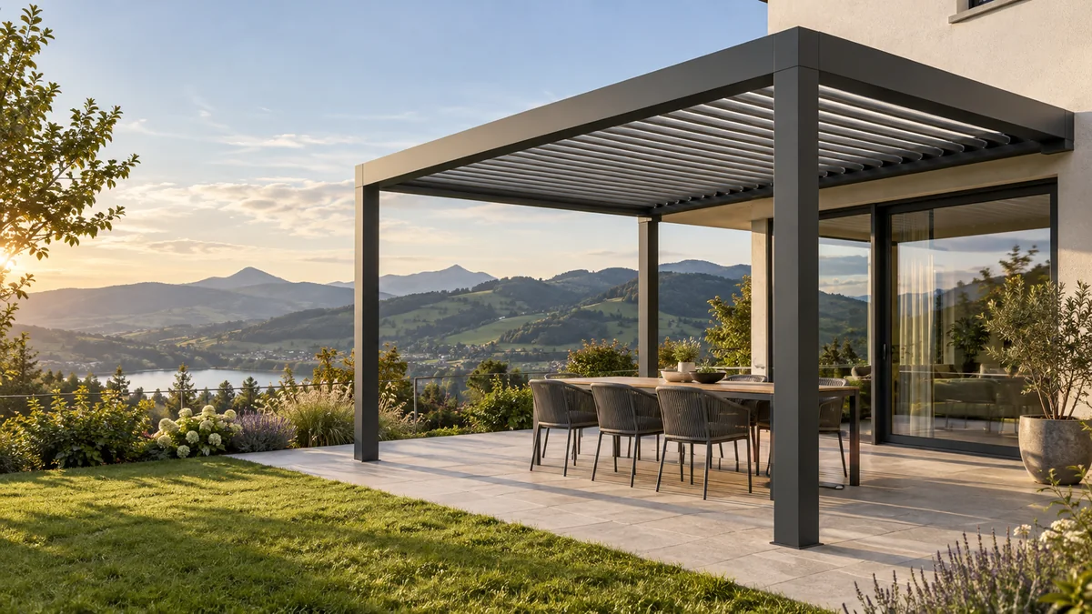 Louvred roof over a terrace